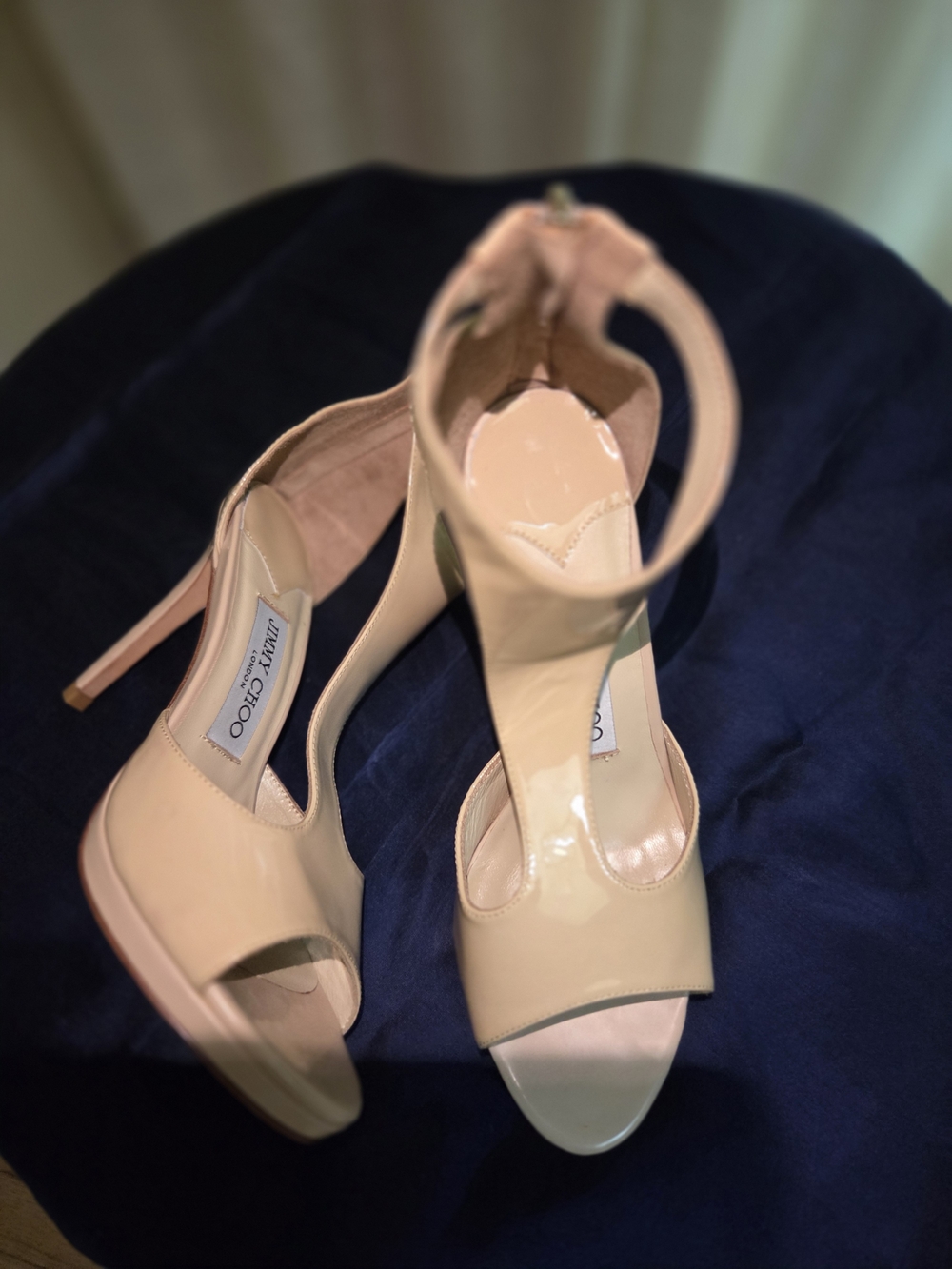 Jimmy Choo Nude Patent Leather Ankle-Strap Stilettos